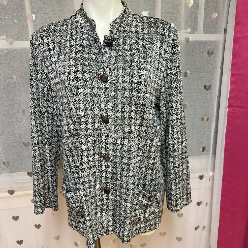 #160 Chico's Grey White Checkered Button-Down Dress Shirt Size 3 (16)